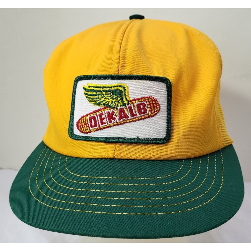 DeKalb Vintage Mesh Trucker Hat Yellow Green Snapback Swingster USA